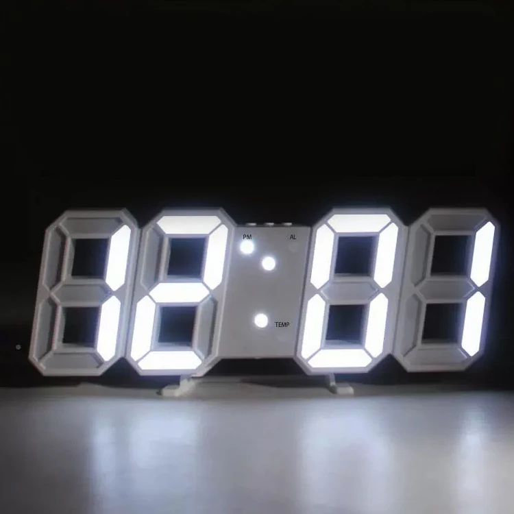 3D LED Wall Clock Digital Timer Nightlight Watch Alarm Clock for Warehouse Office Home Living Room Brightness to Adjust Clock
