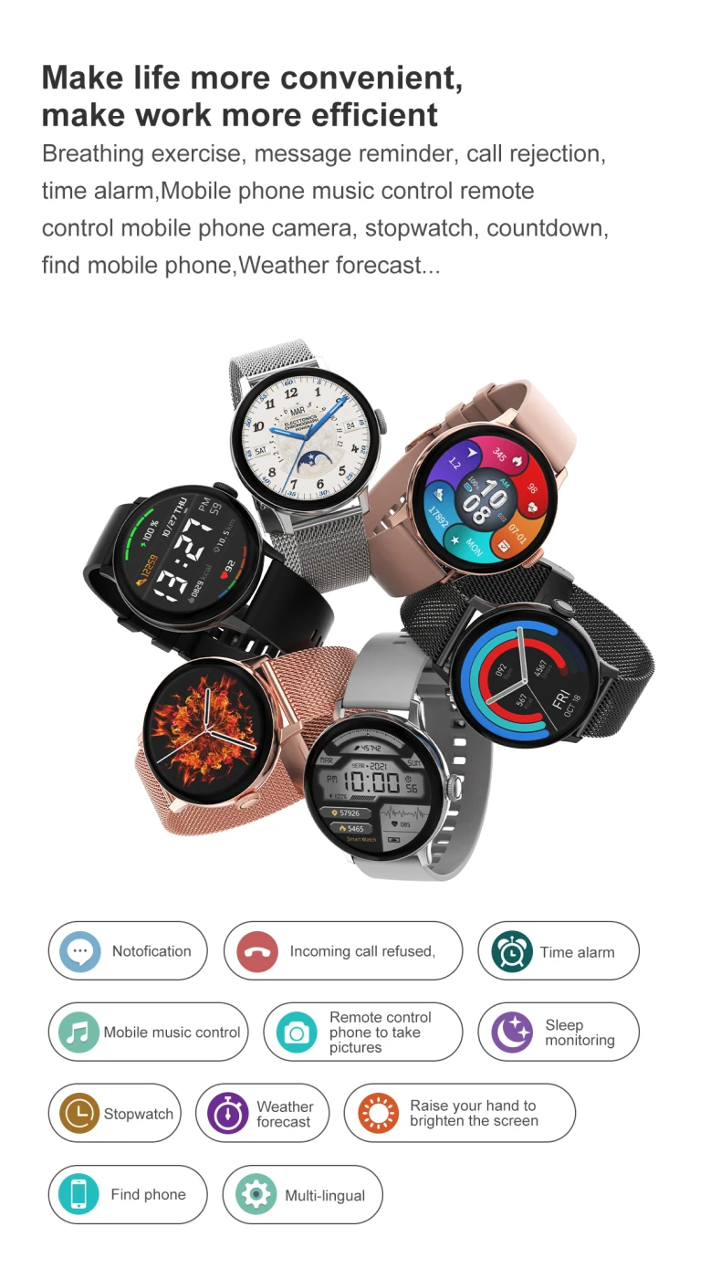 Smartwatch DT2+ BT Calling Heart Rate Monitoring Information Notification Custom Watch Face Round Smartwatch PK DT70, DT2, DT3, Wear320).jpg