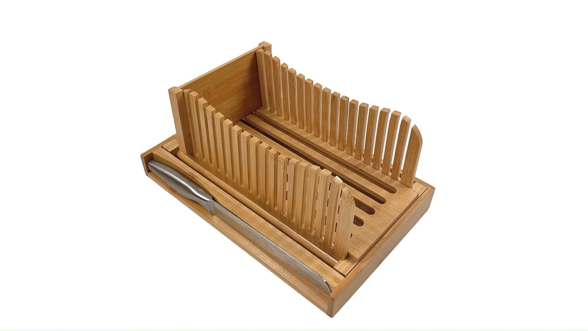 Premium Bamboo Foldable Bread Slicer Built In Crumb Catcher And Knife Rest Bread Slicing Guide
