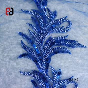 2021 Bling Bling Beaded Leaf Shape Flower Floral Lace Trim with Sequins For Dance Dress
