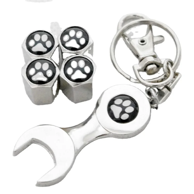 Ключ-брелок 4 шт./компл. хромированный с кошачьей ЛАПКОЙ колпачки для пылезащитных клапанов автомобильных
