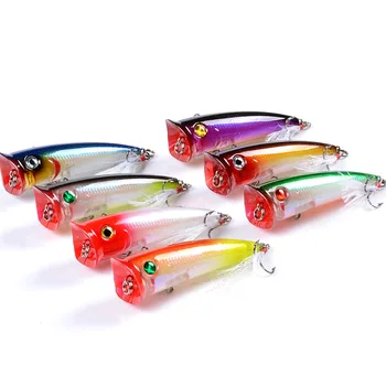 7.8cm 10.5g Fishing Hard Lure 7 Colors ABS Plastic Popper Lures Bionic Artificial Laser Baits Feather Hook Floating Bait – Popper – view 2