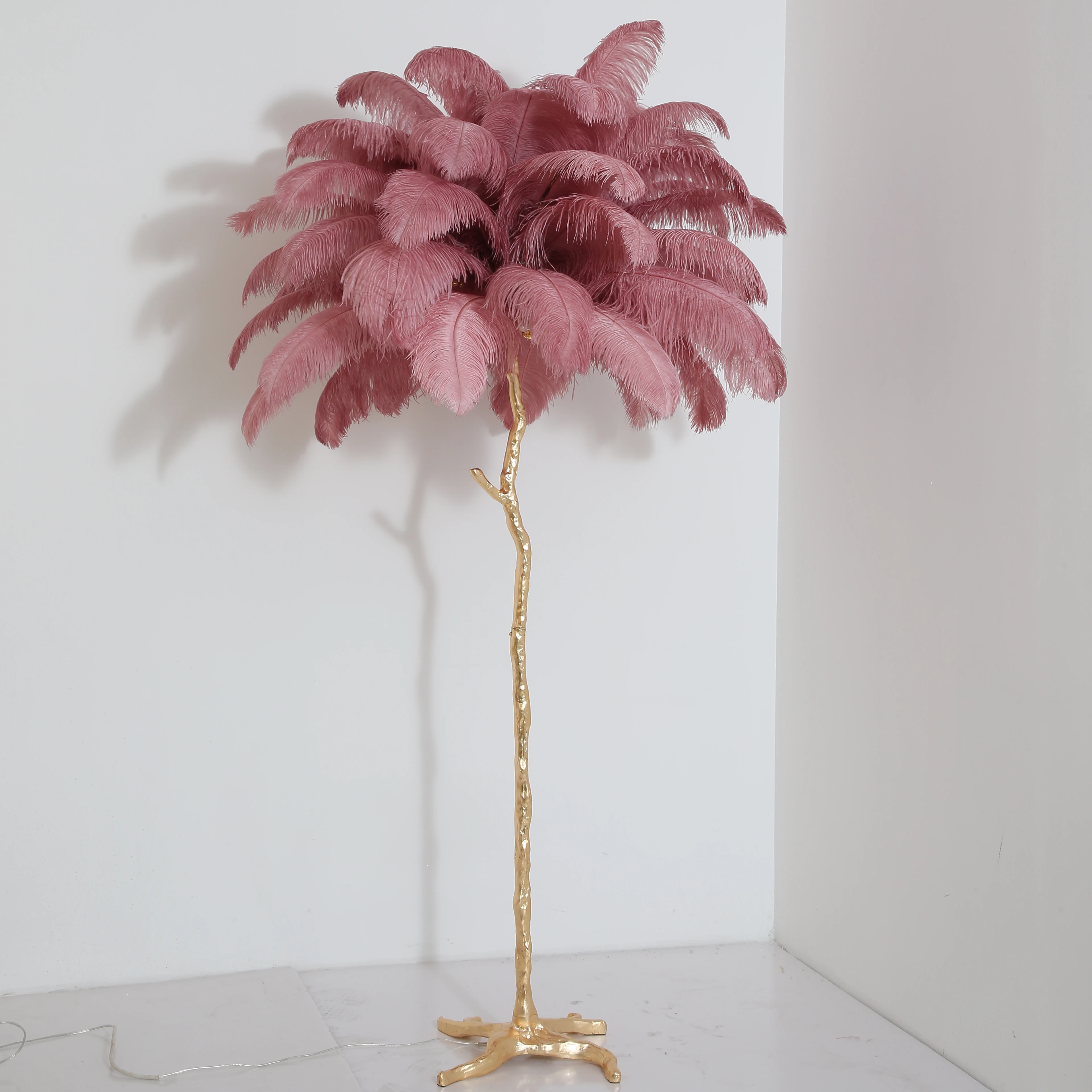 Modern Feather Funkyled Palm Tree Floor Lamps High Quality Copper Branch Art Romantic Living Room Led Lamps
