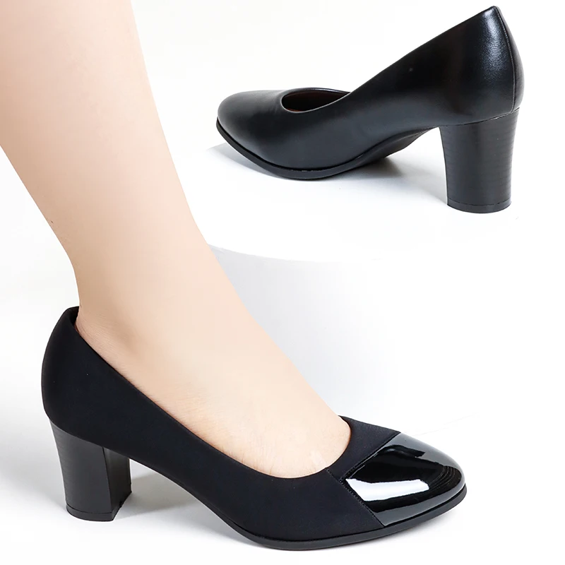 2023 New Style Ladies Office Shoes 6.5cm Square Block High Heel Women
