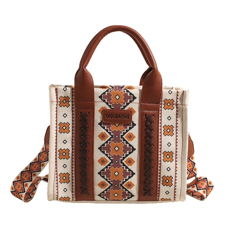Trendy Bohemian Canvas Tote Bag Western Purses for Women Shoulder