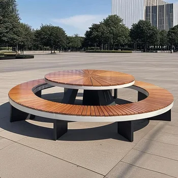 Modern Design Solid Wood Park Chair Integrated Tree Surround Public Leisure Waiting Seat Tree Planting Feature for Outdoor Use