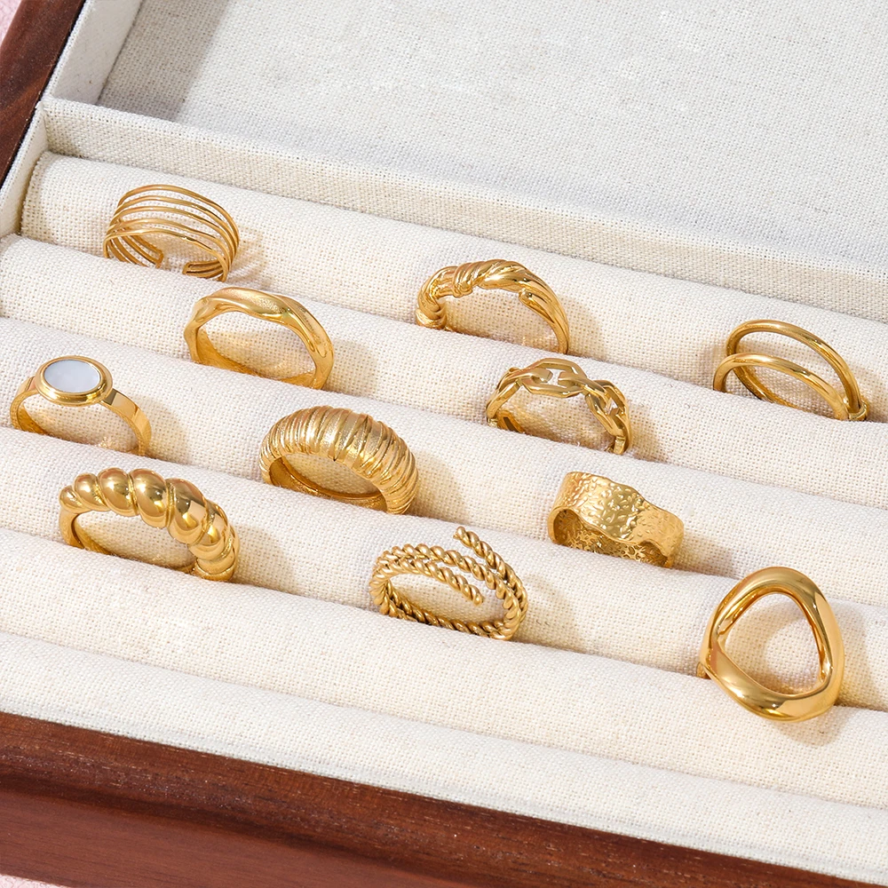 High End PVD  Gold Plated Chunky Gradient Croissant Rings for Women Stainless Steel Jewelry