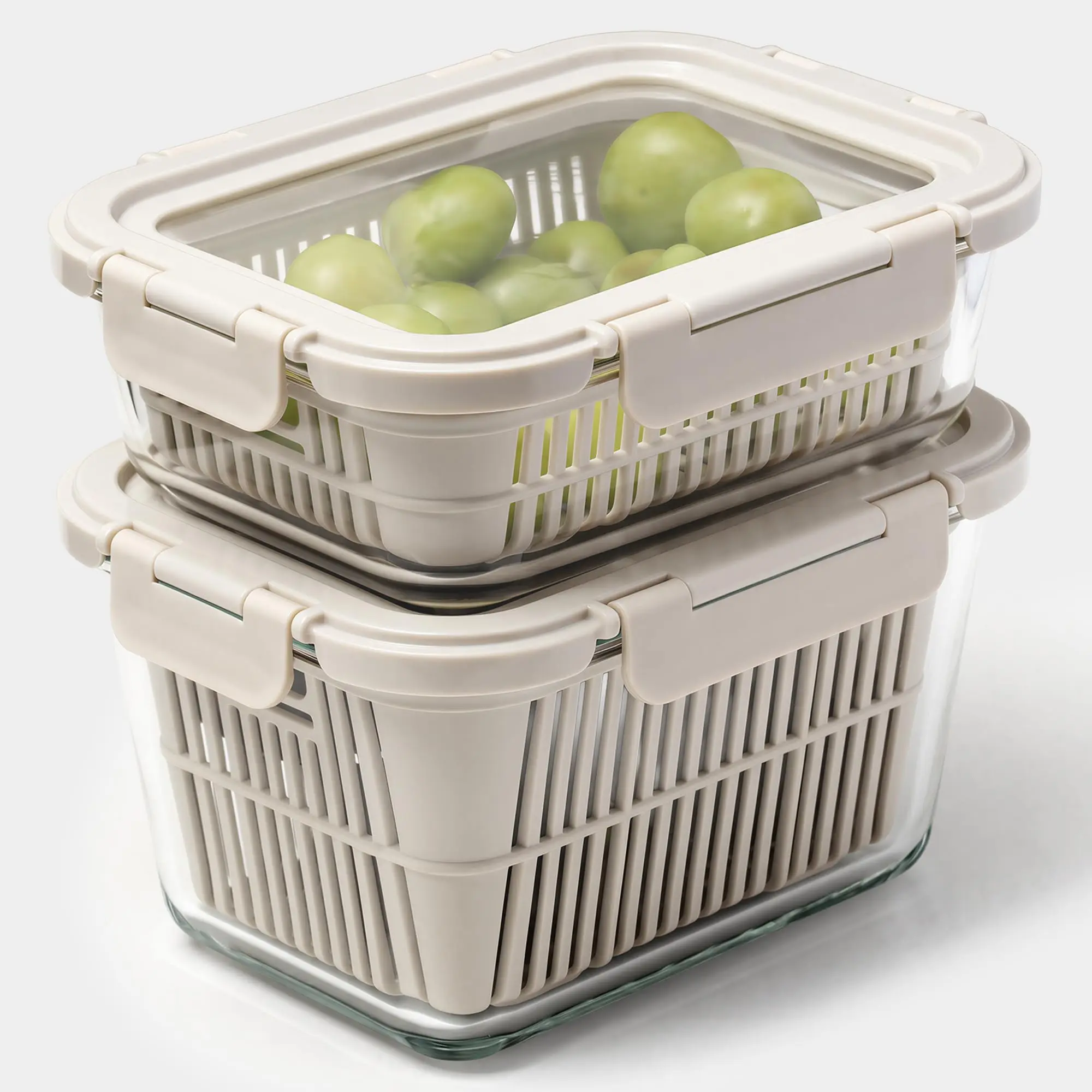 Produce Storage Containers for Fridge with Removable Colanders, Flexible Silicone Lids,LeakProof, BPA-Free