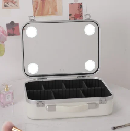 Luxury Portable Makeup Case with LED Mirror PVC and EVA Cosmetic Vanity Box Travel Vanity with Custom Logo and Zipper Closure