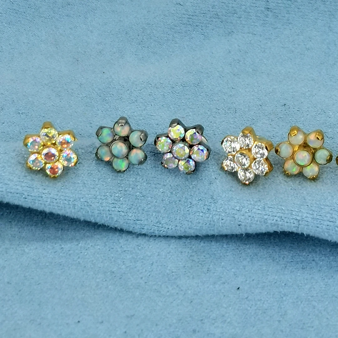 Christina G23 Internally Threaded Prong Set Belly Button Piercing Jewelry Ring Calendo Custom ASTM F136 Titanium Opal Flower