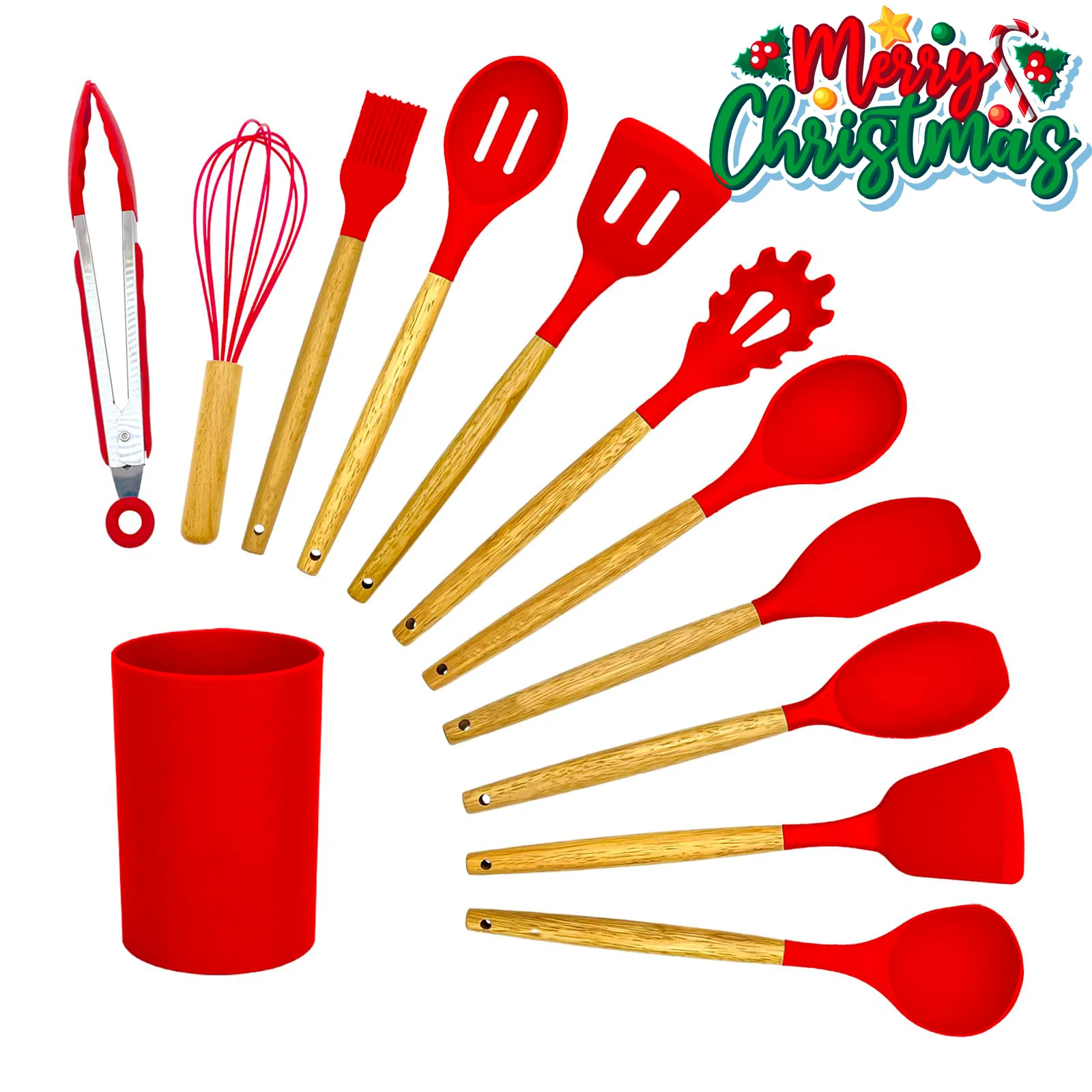 Hot Sale 9 Pcs Non Stick Kitchen Teak Wood Cook Tools Set Spoon Spatula Kitchen Acacia Wooden Cooking Utensils Set