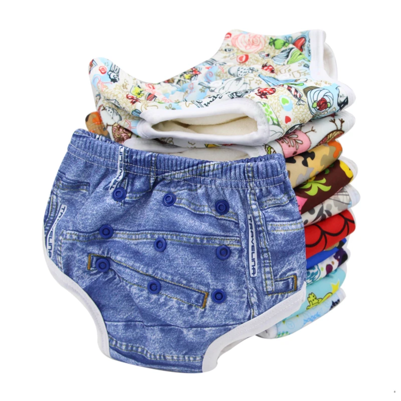 Training Pants Reusable Pull up Diapers Ohbabyka Washable Bamboo Cloth Polyester Babies Printed 2 Layers Microfiber Inserts