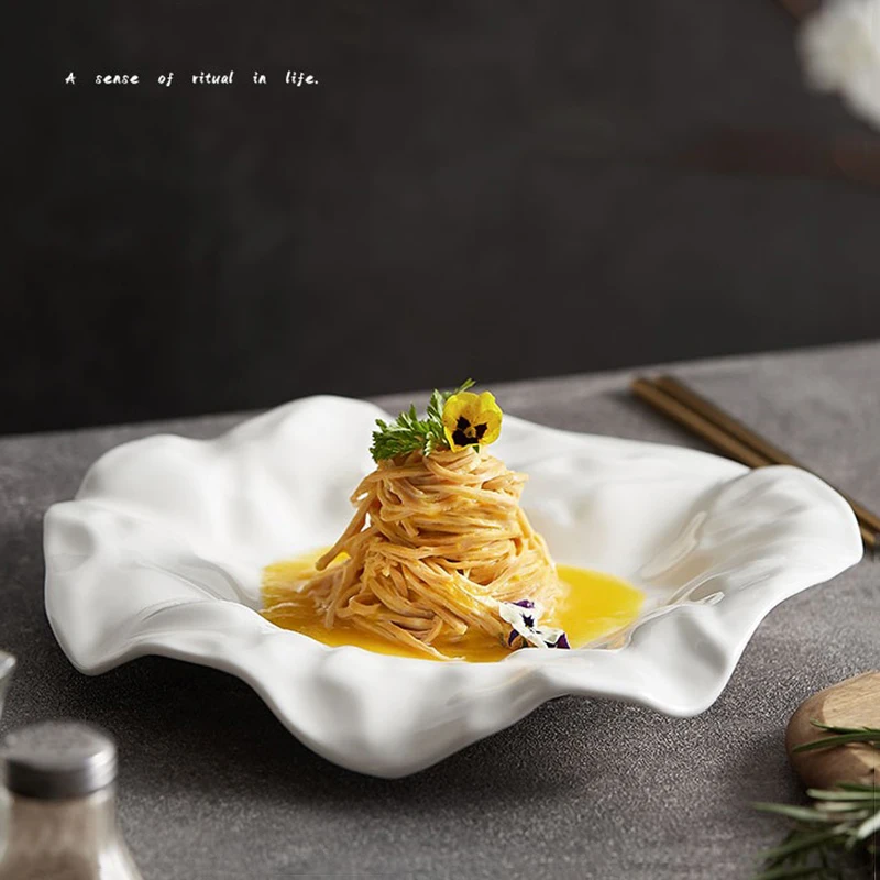 Platos de cerámica arrugados, vajilla de porcelana para el hogar