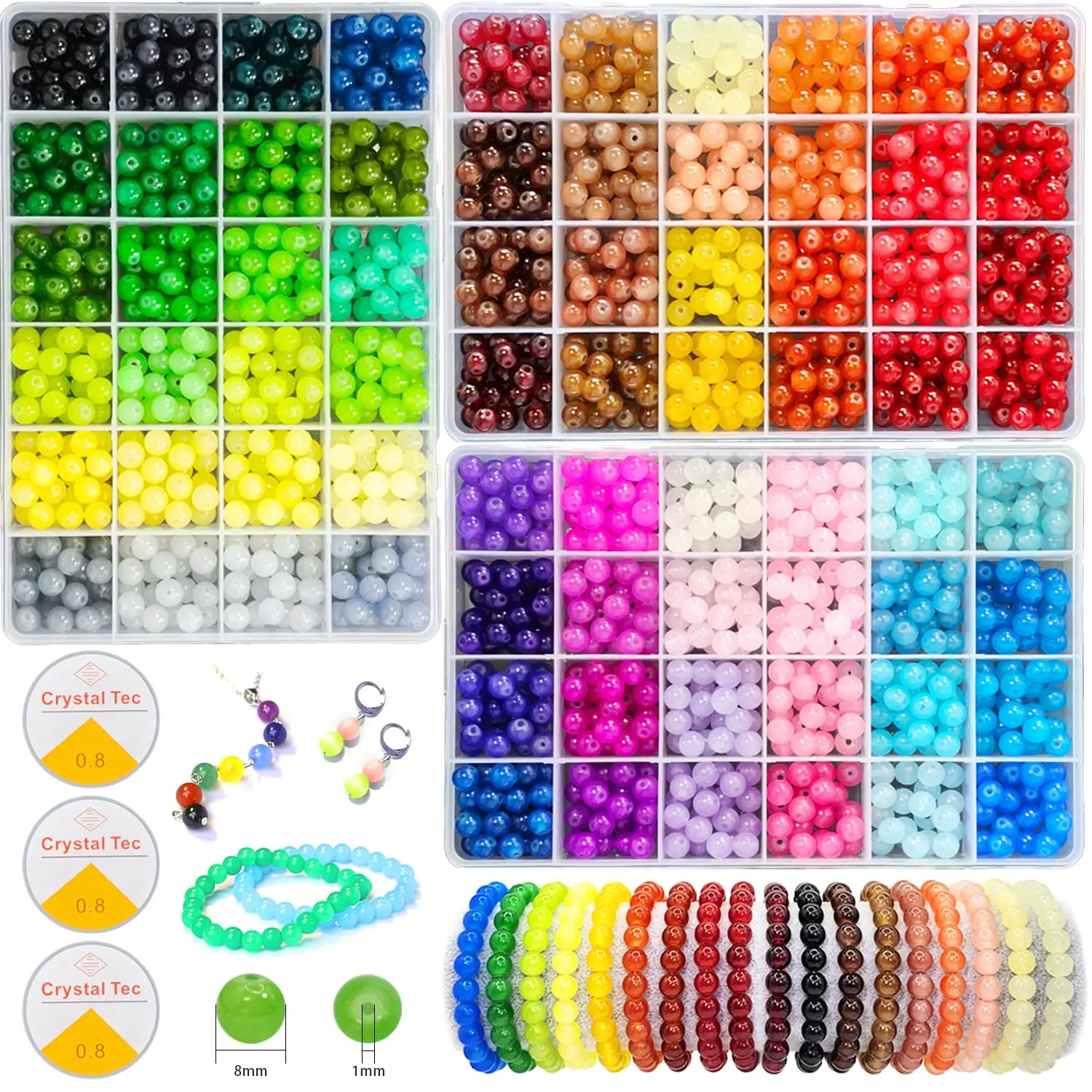 Custom Diy Crafts 72 Colors 1600pcs 8mm Assorted Smooth Round Glass
