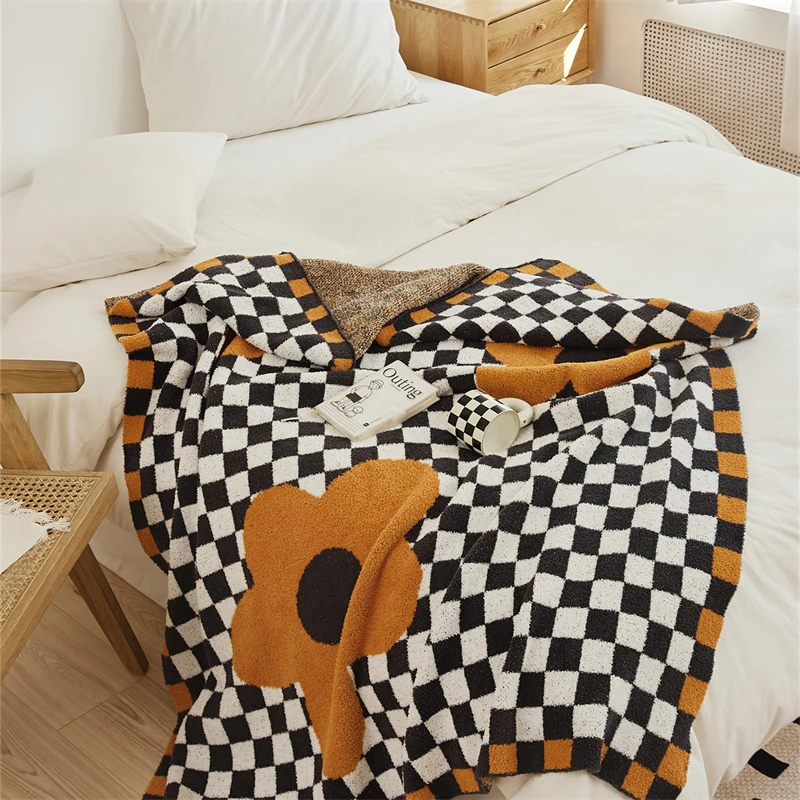 High Quality Large flower pattern 100%Polyester knitted blanket for home decor AS factory