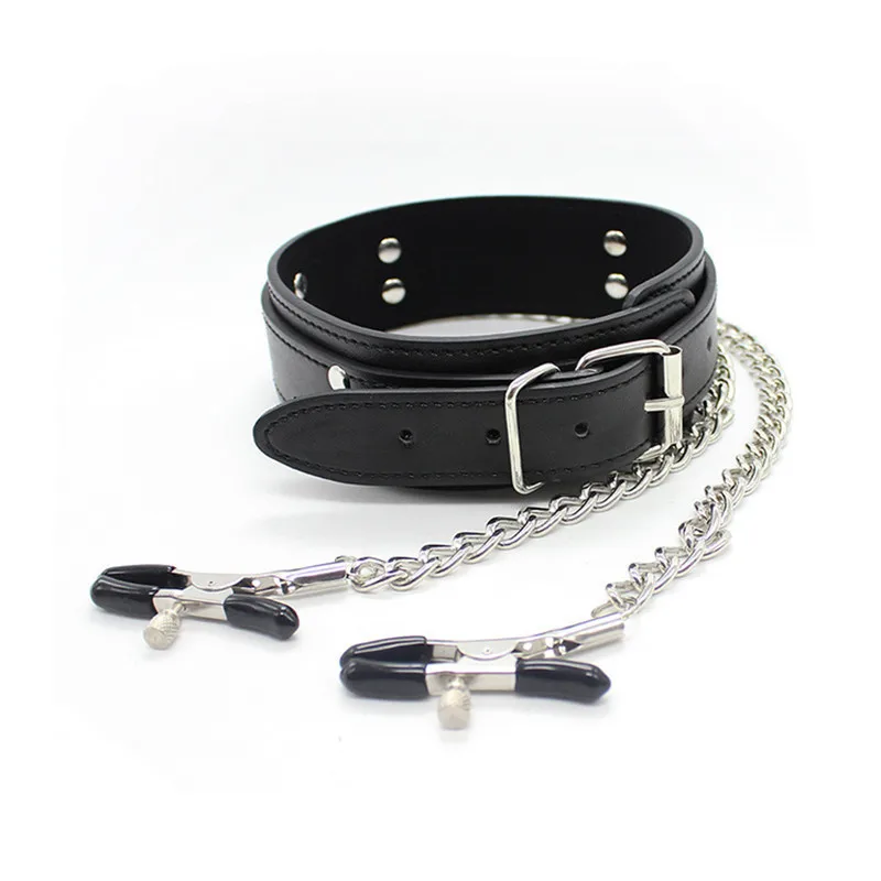 New Leather Choker Collar With Nipple Breast Clamp Clip Chain BDSM Bondage Gear Sex Toys For Women Sex Tools Couples Adult Games