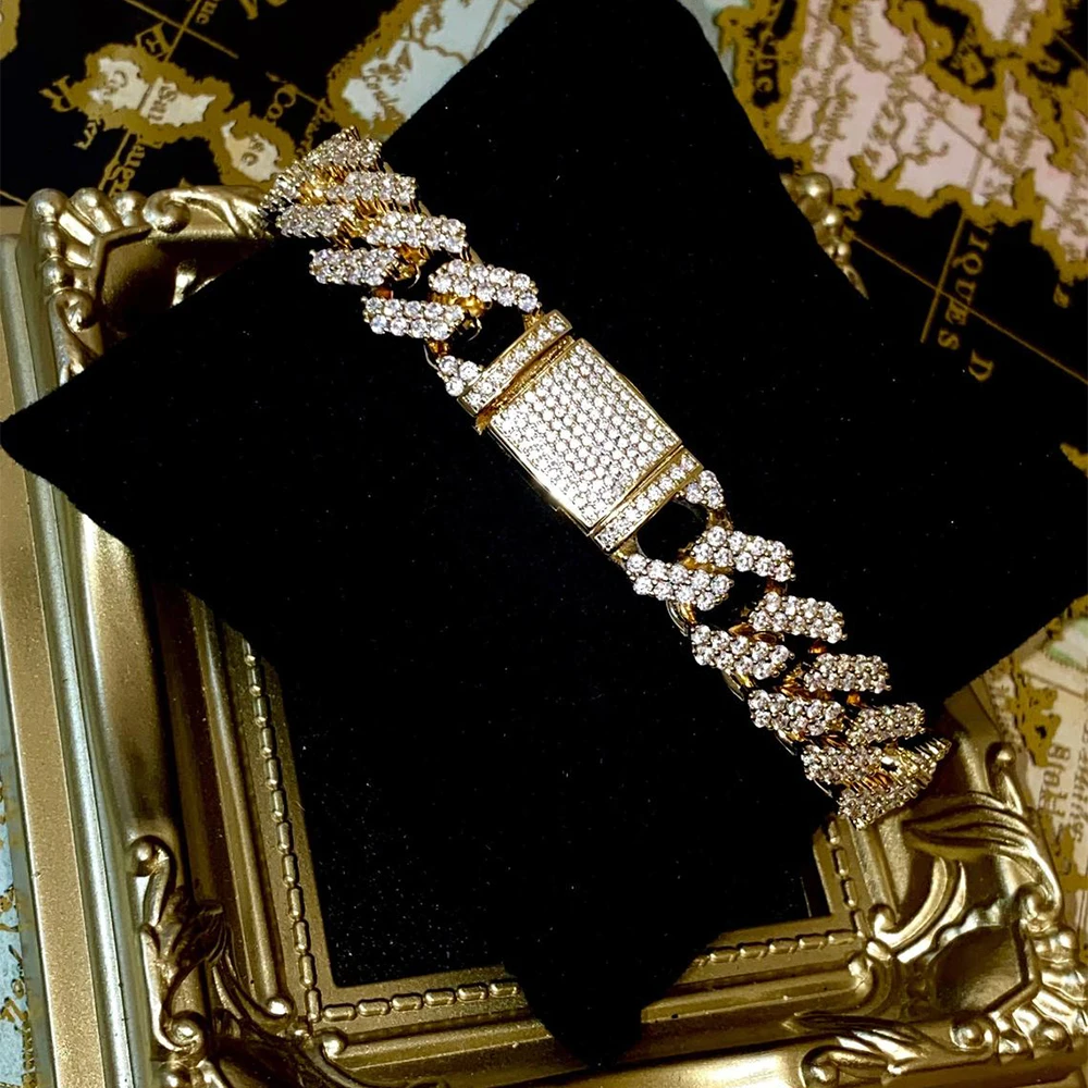 Luxury Custom Diamond Crystal Zircon 14k 18k Rose Gold Plated Hand Chain Iced Out Cz Bracelet