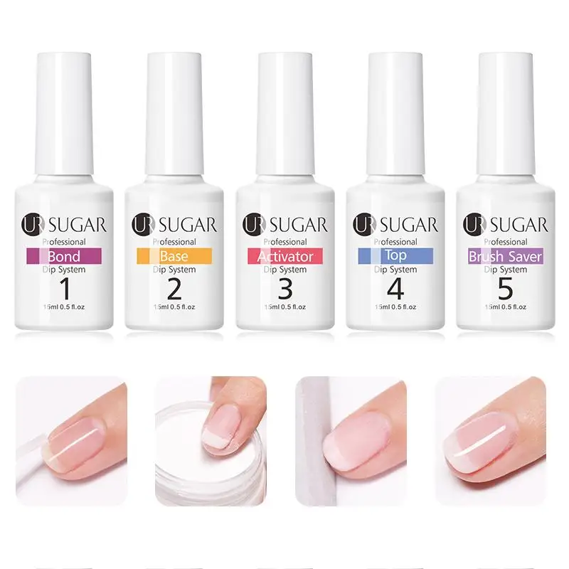 UR SUGAR 15ml Dipping Powder Liquid Set 5Pcs/set Dip System Nail Art Powder Kit