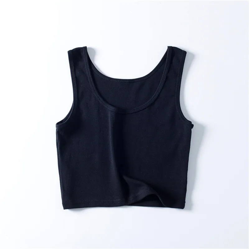 Factory Direct Sale Custom Bulk Women Sleeveless 100% Cotton Crop Tops Tank  Tops Solid Black Crop Tank Top for Womens