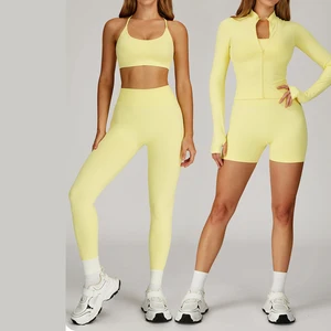 Sports Bra Push up Backless High Waist Fitness Sports Leggings Gym Wear Workout Sets Yoga Sets 2026 with Jacket