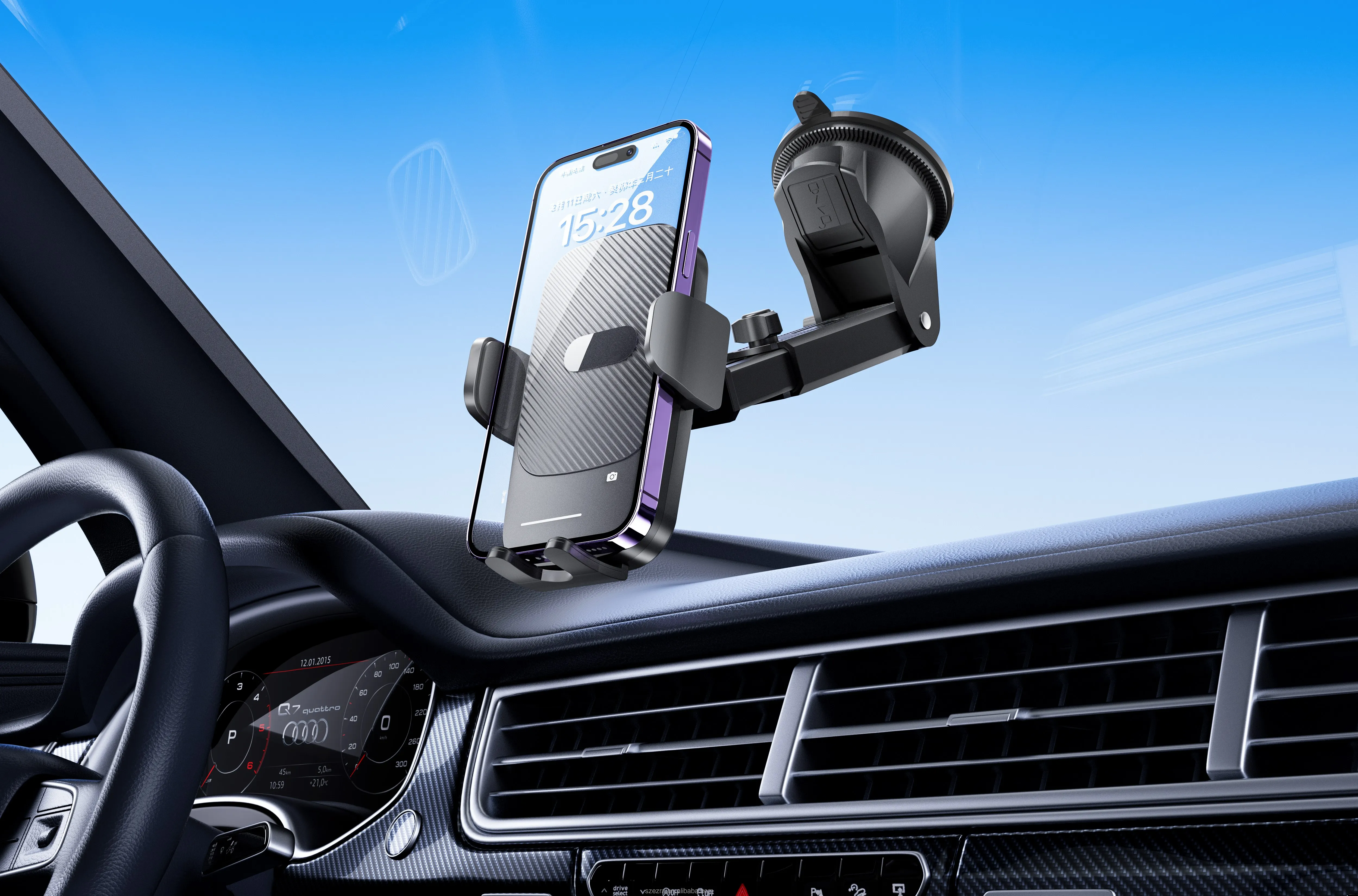 Suction Cup Car Phone Holder 360 Degree Rotating Universal Mount for Windshield Dashboard Strong Grip ABS Plastic EZRA HL146