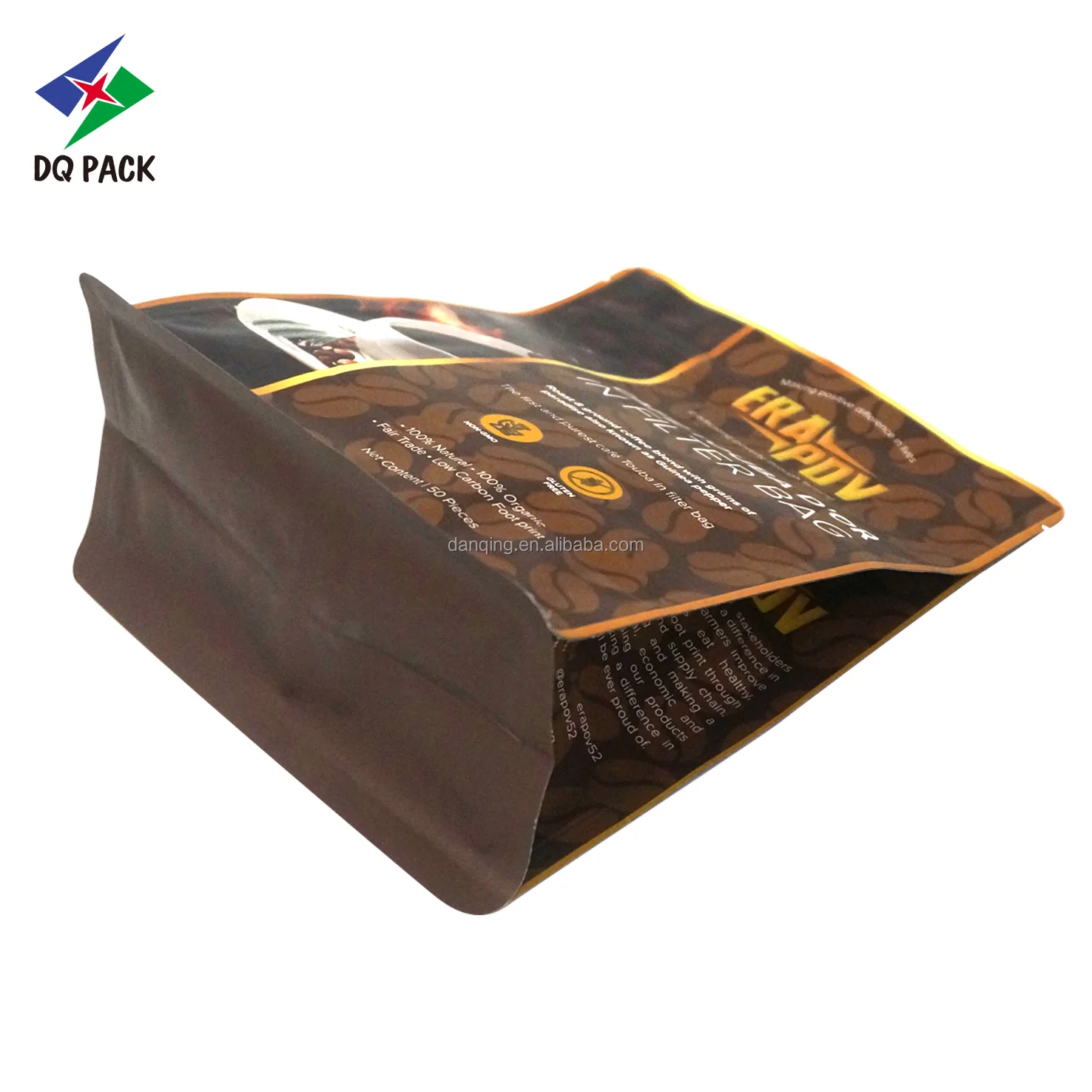 DQ PACK 500g/1kg Custom Printing Flat Bottom Coffee Bag With Zipper