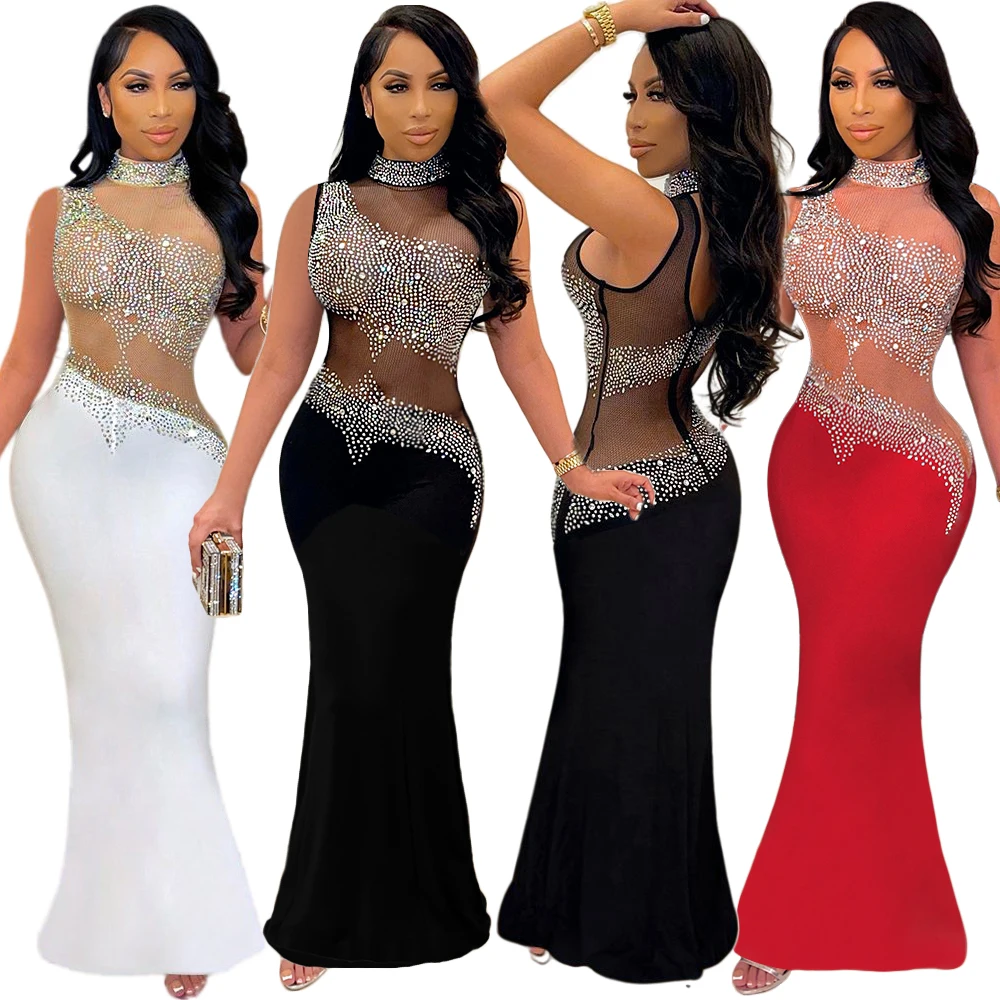 Beaded Prom Dresses Party Maxi Evening Club Dress Sleeveless Party  Sequins Maxi Dress