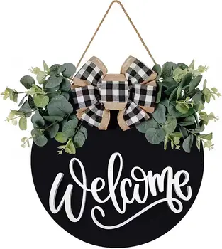 Welcome Sign Front Door Porch Decoration Farmhouse Garland Wall Decor 30cm Round Wooden Hanging Housewarming Home Decor for Hom