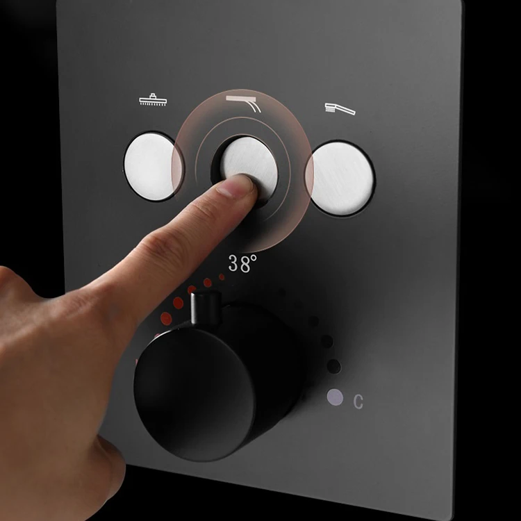 Conjunto de ducha negro mate baño empotrado en pared conjunto de ducha grifo termostático negro