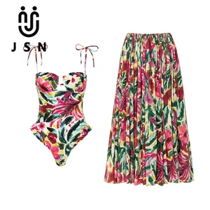 JSN 2026 Custom New Design Print Custom Sexy Two Piece Swimsuit Women Push up Bathing Suits with Beach Skirt