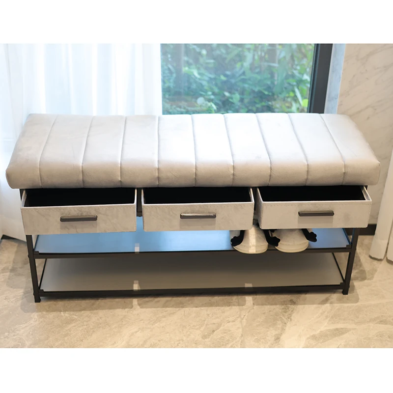 HStex 2025 Living Room Furniture Shoe Rack Storage Organizer Shoe Bench with Cushion for Entry