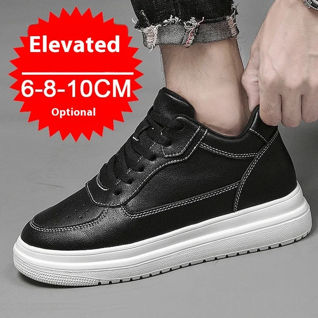 Men's Casual 10cm Thick-Sole Breathable Sneakers New Invisible Inner Height Increasing Board Walking Style Shoes White Autumn