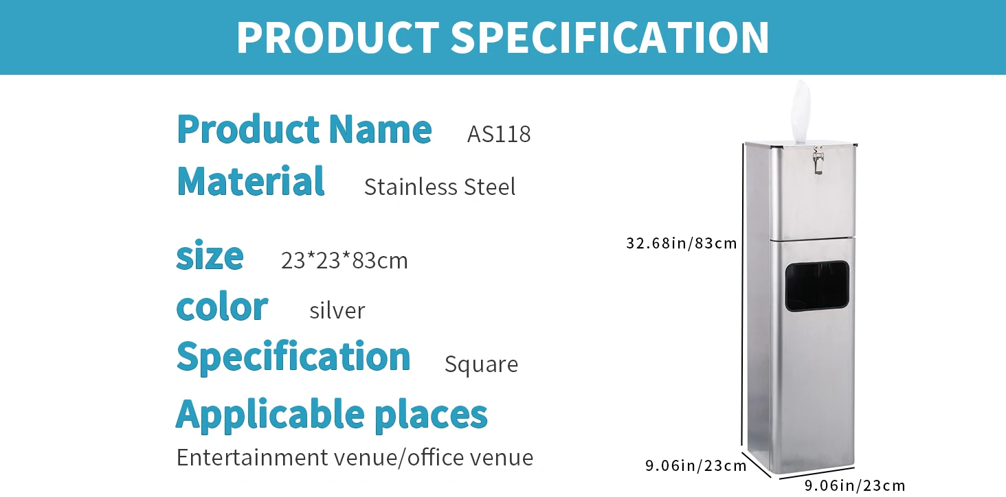 Custom Square Stainless Steel Standing Sanitizing Wipes Dispenser Station Wet Wipes Dispenser Stand for Gym
