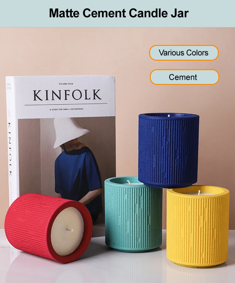 Factory Striped Cylindrical Color Cement Candle Jars For Candle Making