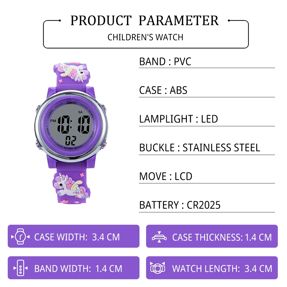 Luminous Unicorn Pattern Digital Sport Stopwatch For Kids, 3atm