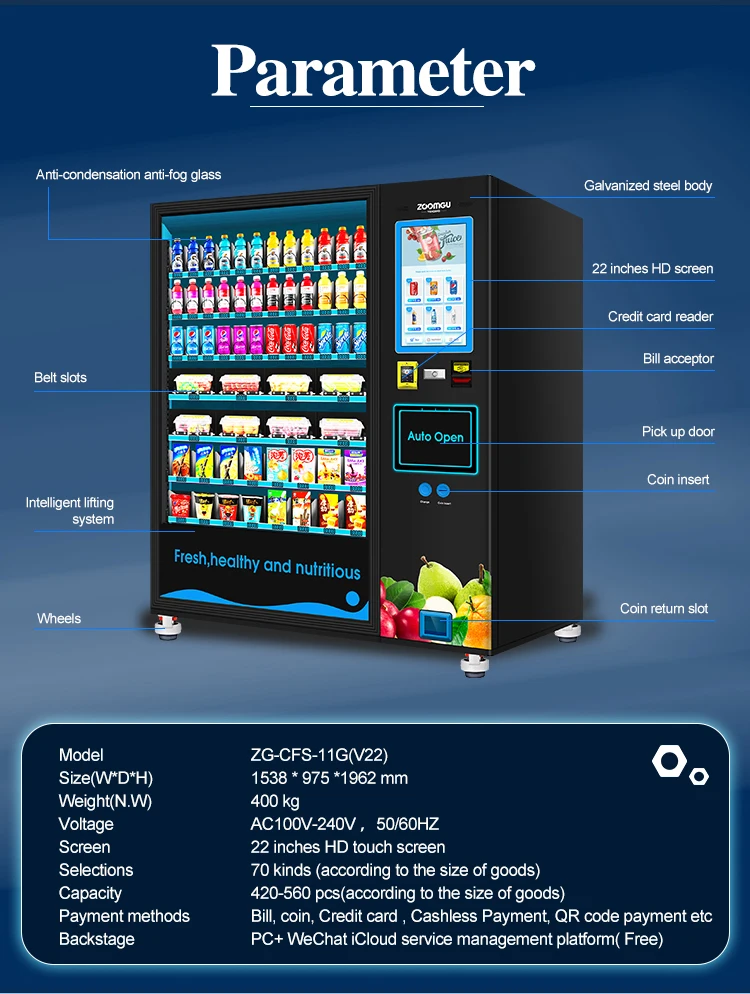 Zoomgu High Tech Vending Machines Touch Screen Sandwich Cooling Vending Machine Automatic Buy