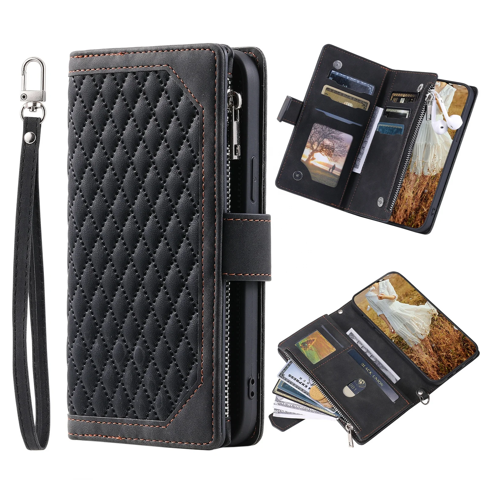 Flip Mobile Phone Cases For Iphone 16 15 14 13 12 11 Plus Pro Max Pu Leather Folio Kickstand Protective Shockproof Cover