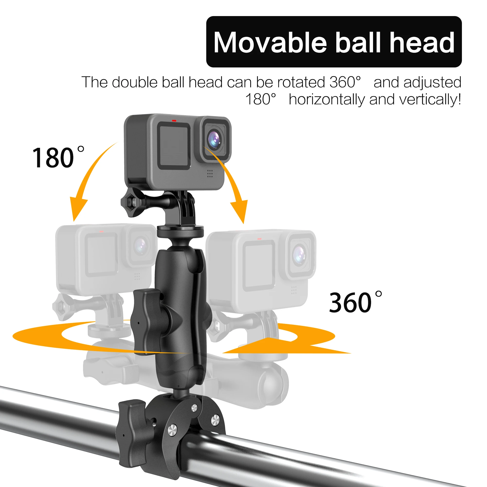 Support Vélo/Moto GoPro 360° Rotatif Métal – Fixation Guidon Universelle Pour GoPro Hero 12/11/10/9/8/7/6/5/4, DJI, Insta360, Caméras Action – Anti-Vibrations Robuste