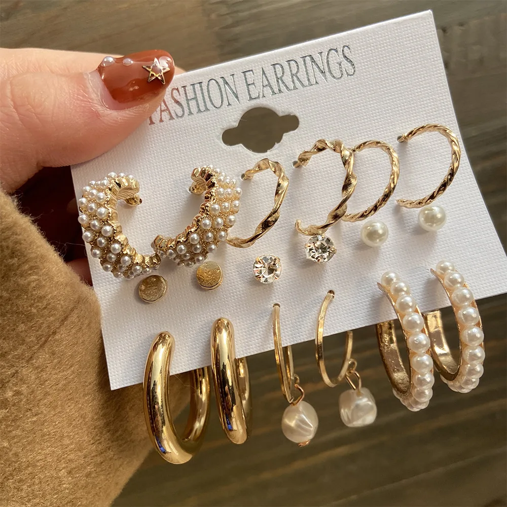 Women Geometric Crystal Rhinestone Pearl Stud Hoop Dangle Earrings Jewelry New 