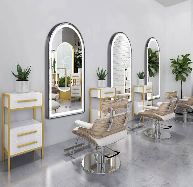 full length hair salon miroir wall mount arch espejo de salone beauty salon mirror led