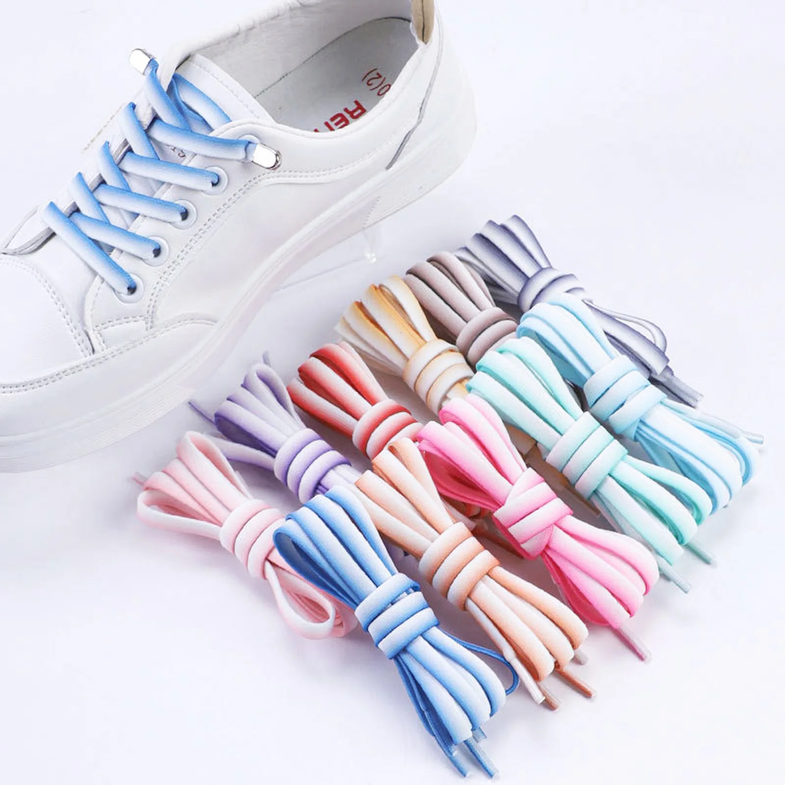 WEGOODZF High Quality Casual Sports Shoes Gradient Elastic No Tie Stretchy  Lazy Polyester Shoe Laces with Metal Buckle Pair