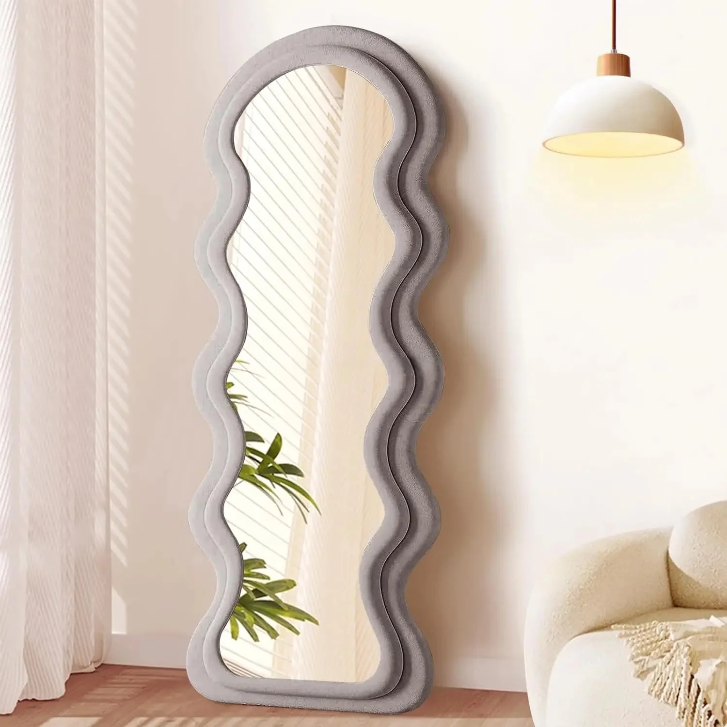 product modern design large size full length mirror wavy irregular flannel dressing mirror-2