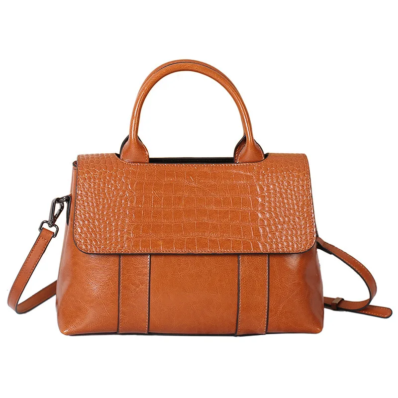 Women's 2025 New Style Crossbody Tote Bag Genuine Leather Large Capacity Flap Closure Crocodile Pattern Polyester High End