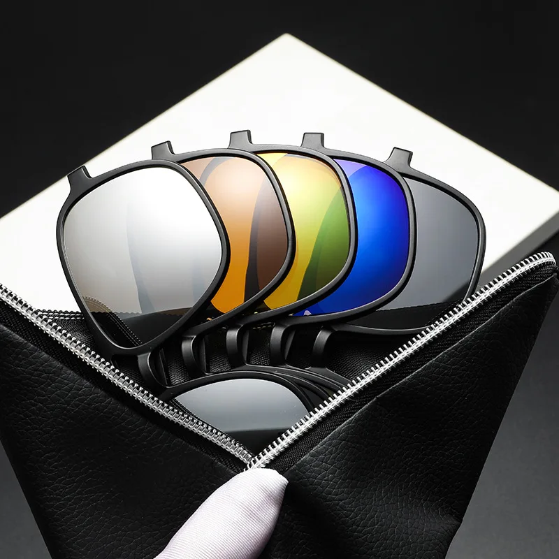 5 in 1 Sunglasses Magnetic Clip on Glasses TR90 Optical Prescription Eyeglass Frames with Clips Polarized Sunglasses Men