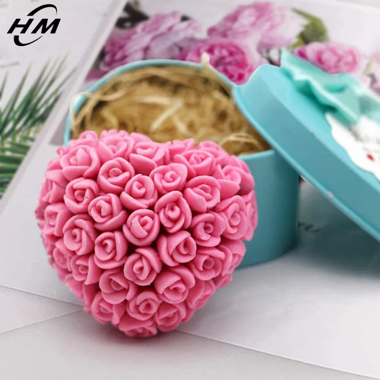 Rose Heart Mould 3D Craft DIY Soap Sugar Fondant Silicone Cake Mold Candle 