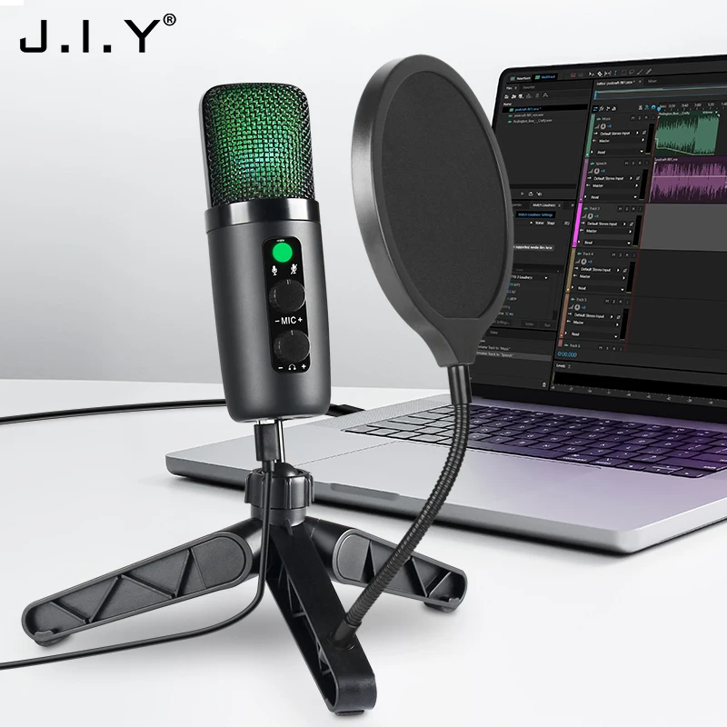 JIY Bm501 Recording Studio Microphone USB Podcast MIcrophone Mike RGB Gaming Condenser Microphone