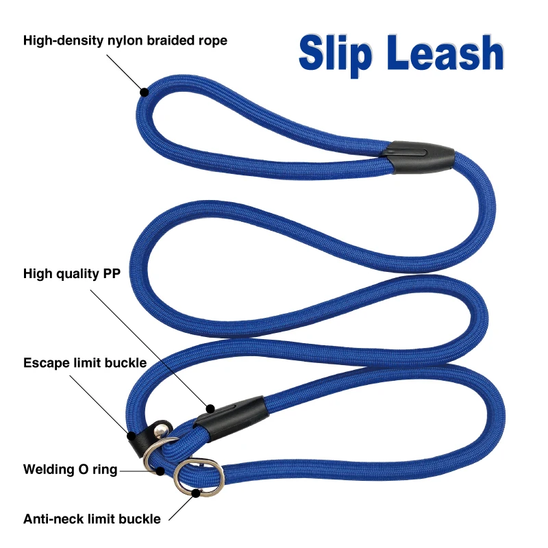 Wholesale Nylon Rope Training Slip Lead Dog Leash With Limited Buckle