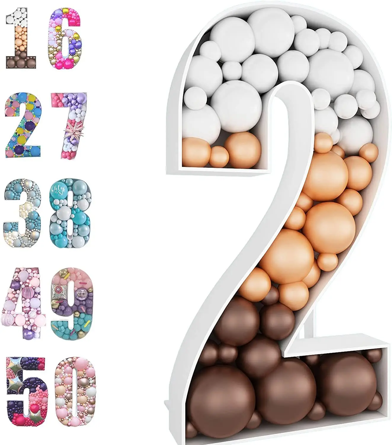 Grand Panneau Lumineux LED Mosaïque Chiffre 2 - 120 Cm Pour Saint-Valentin, Anniversaire Et Fêtes