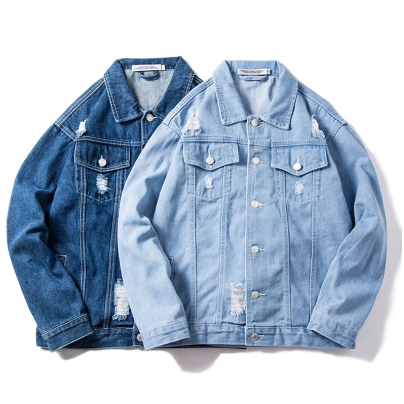 Source Custom logo streetwear mens light blue denim jacket for jeans jacket  on m.