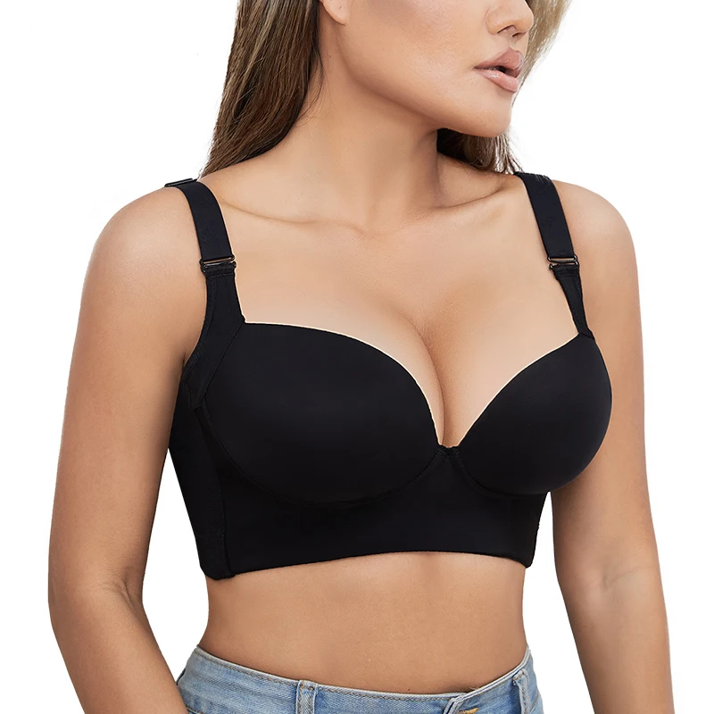 Women Push Up Sports Bra Deep Cup Full Back Incorporated Coverage